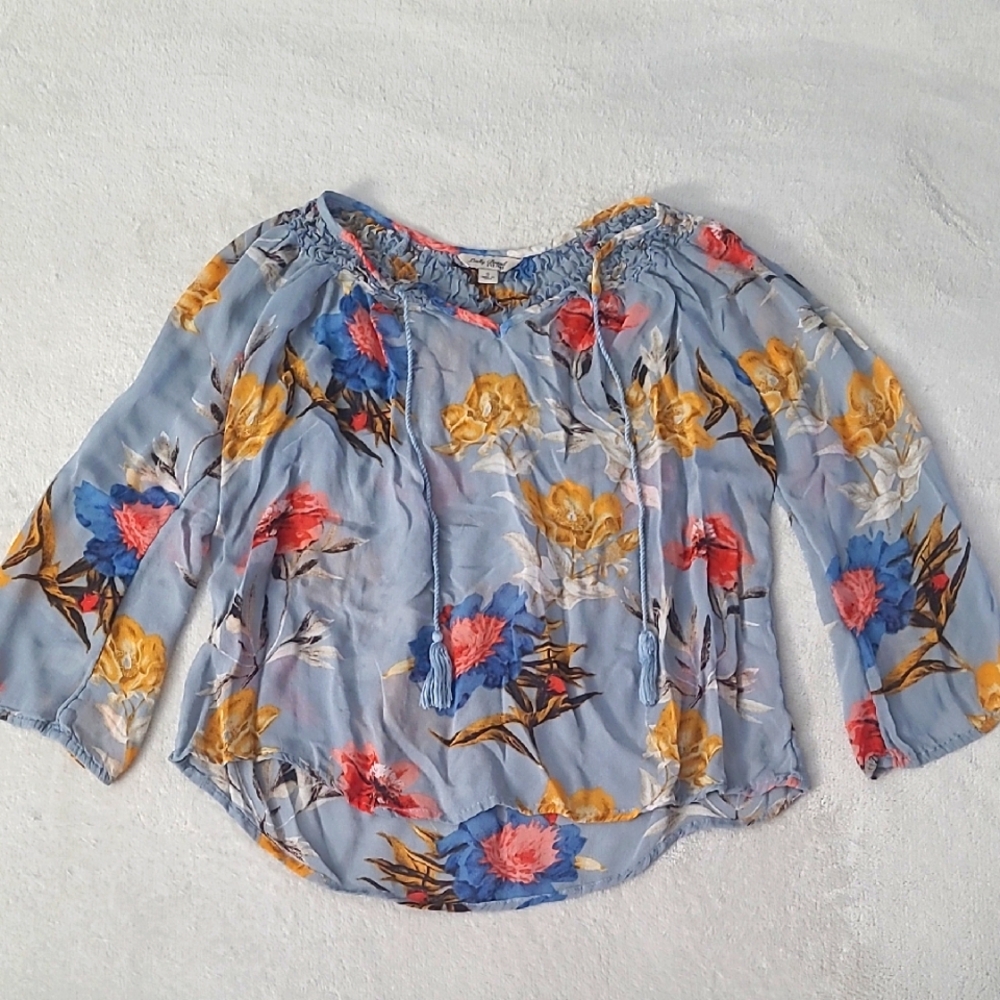 Lucky Brand Womens Blouse S Boho Floral Peasant Top Festival Bohemian Boho Chic